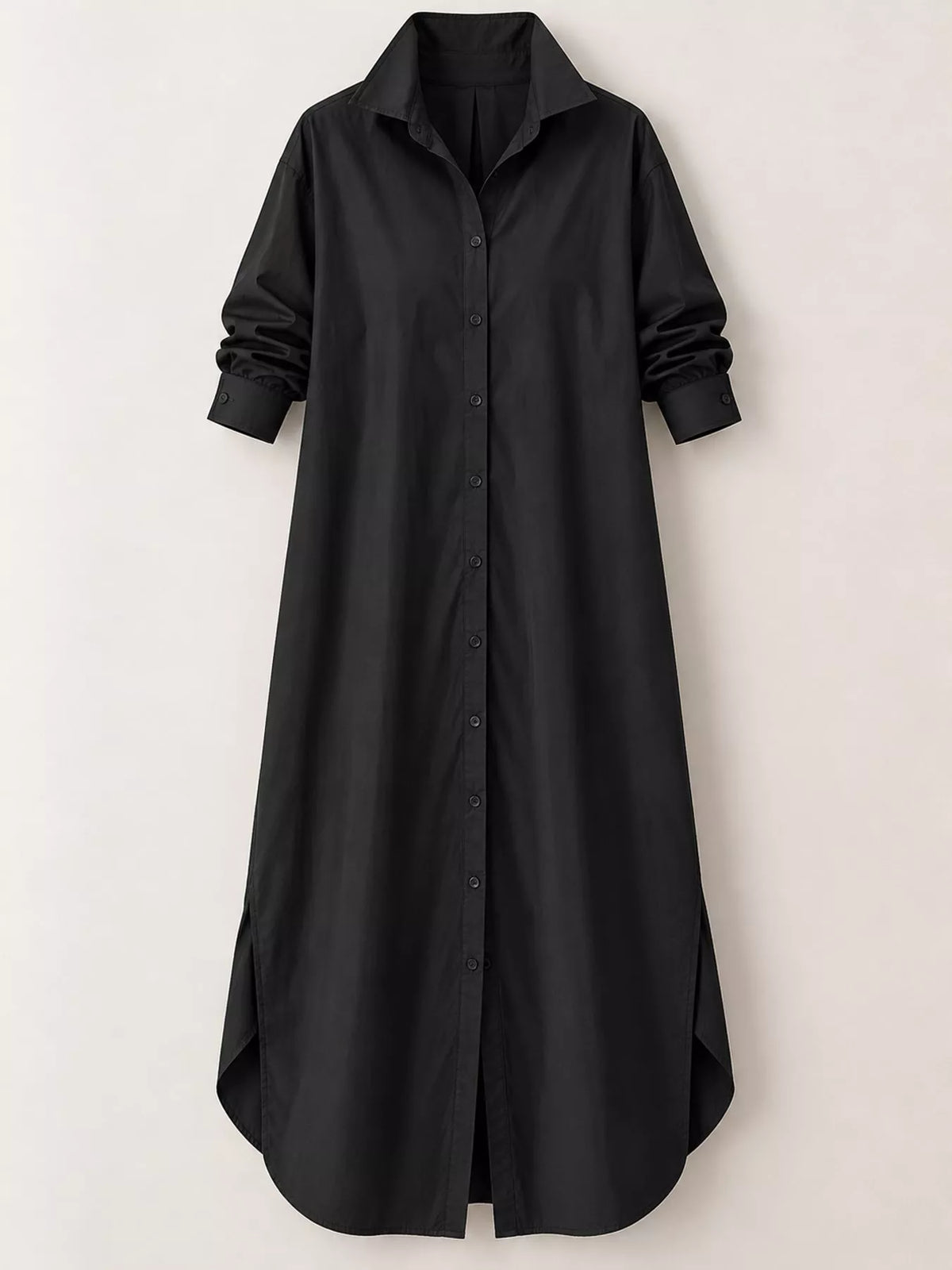 Plus Size Longline Button-Down Shirt - Black - View 11