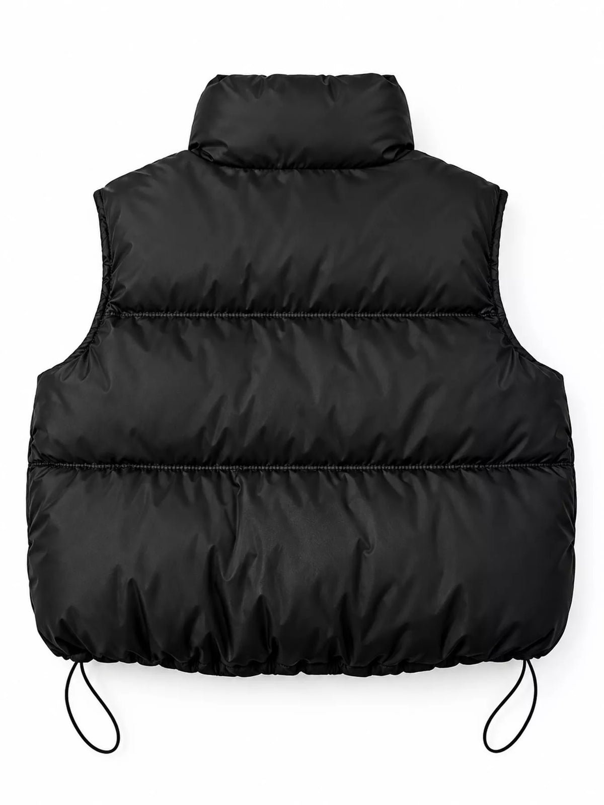 Drawstring Snap Down Puffer Vest Coat - Black - View 4