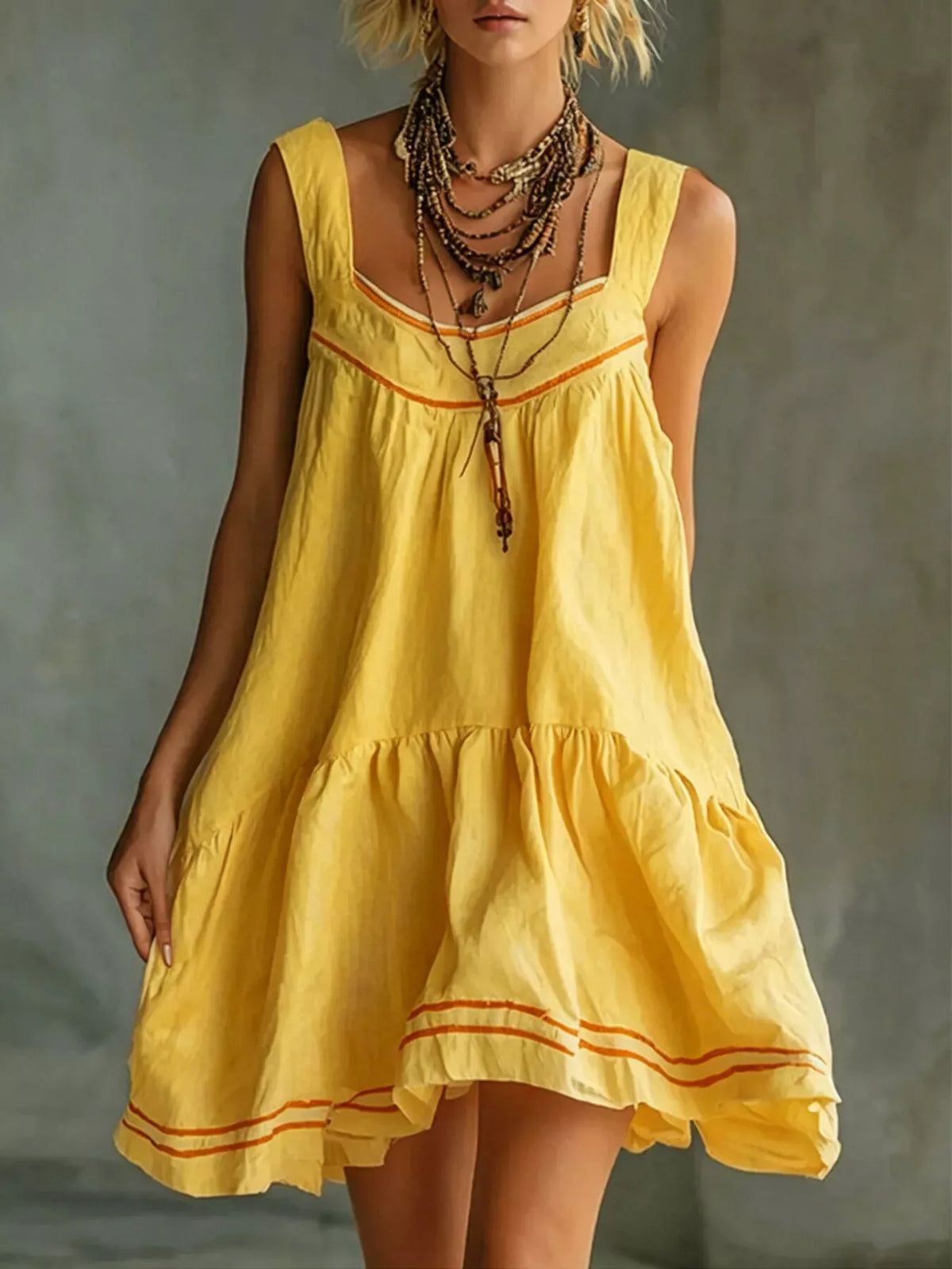 Full Size Sleeveless Tiered Mini Dress Plus Size - Yellow - View 1