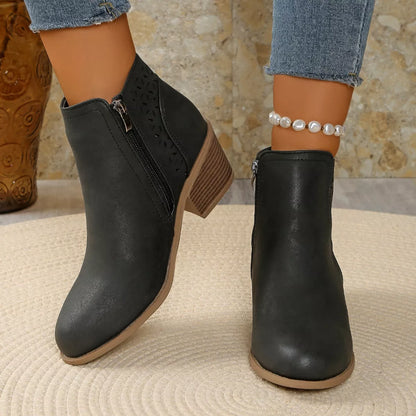 Point Toe Block Heels Boots - Black - View 6