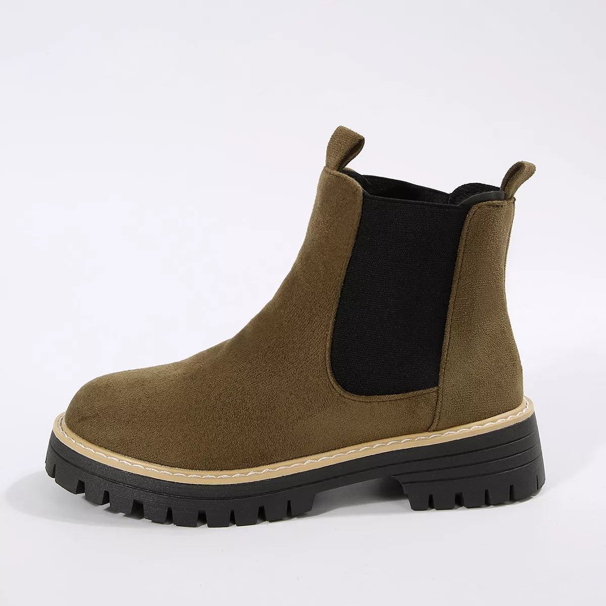 Round Toe Block Heels Boots - Army Green - View 15
