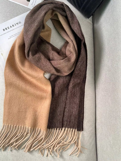 Color Block Fringe Scarf - Brown - View 1
