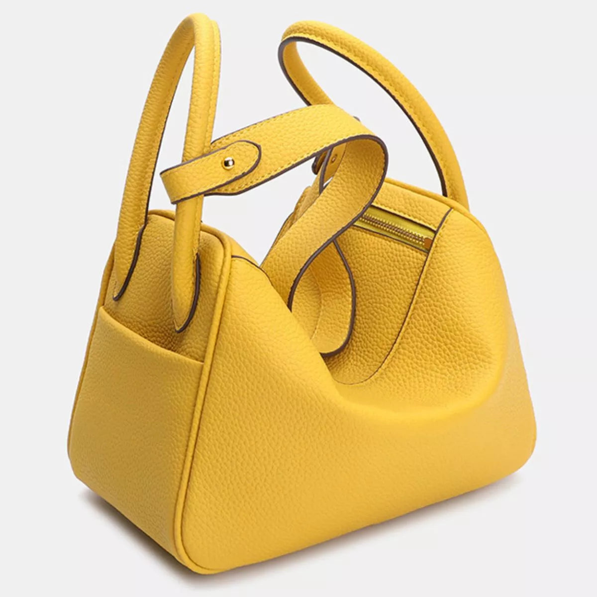Textured PU Leather Handbag - Yellow - View 3