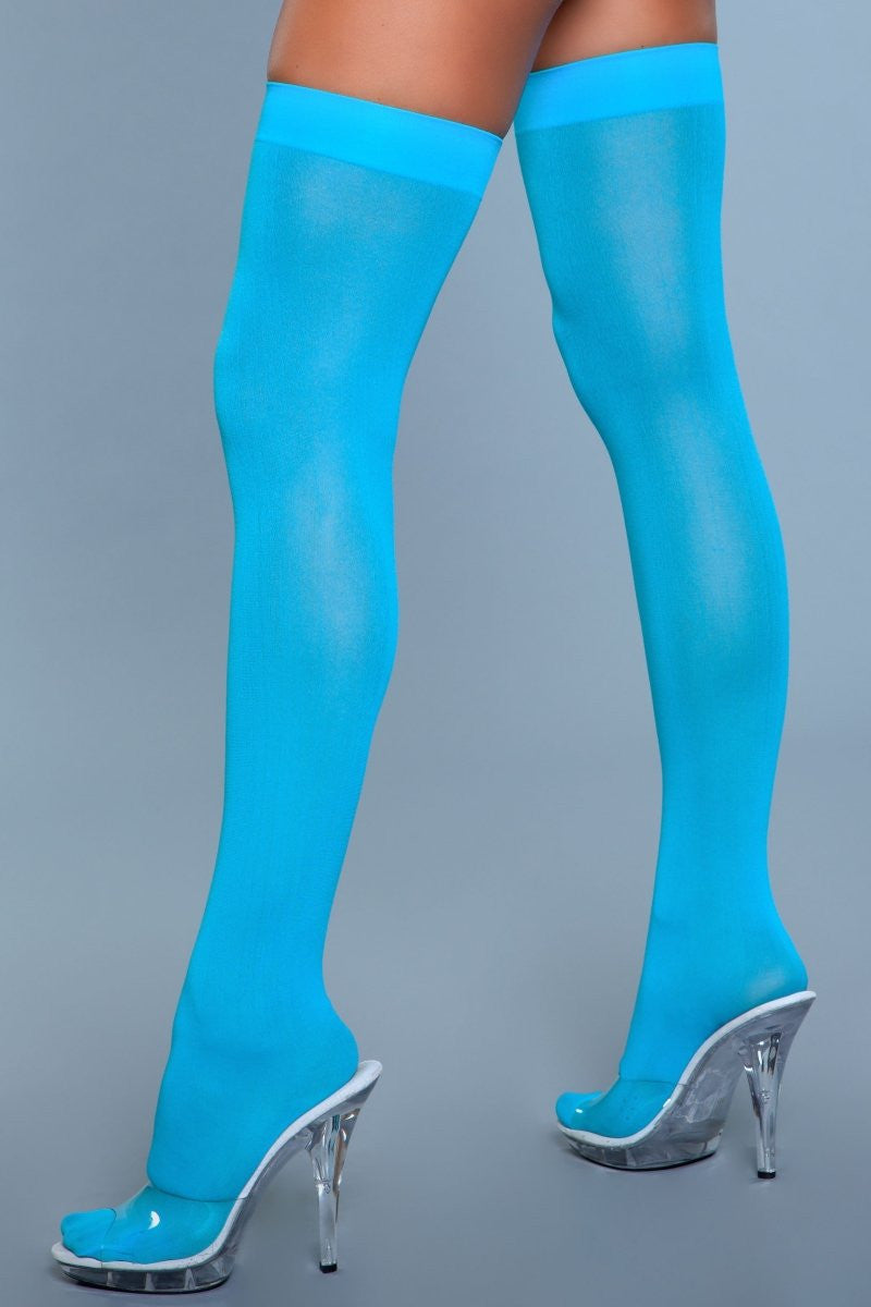 Opaque Nylon Thigh Highs, side view