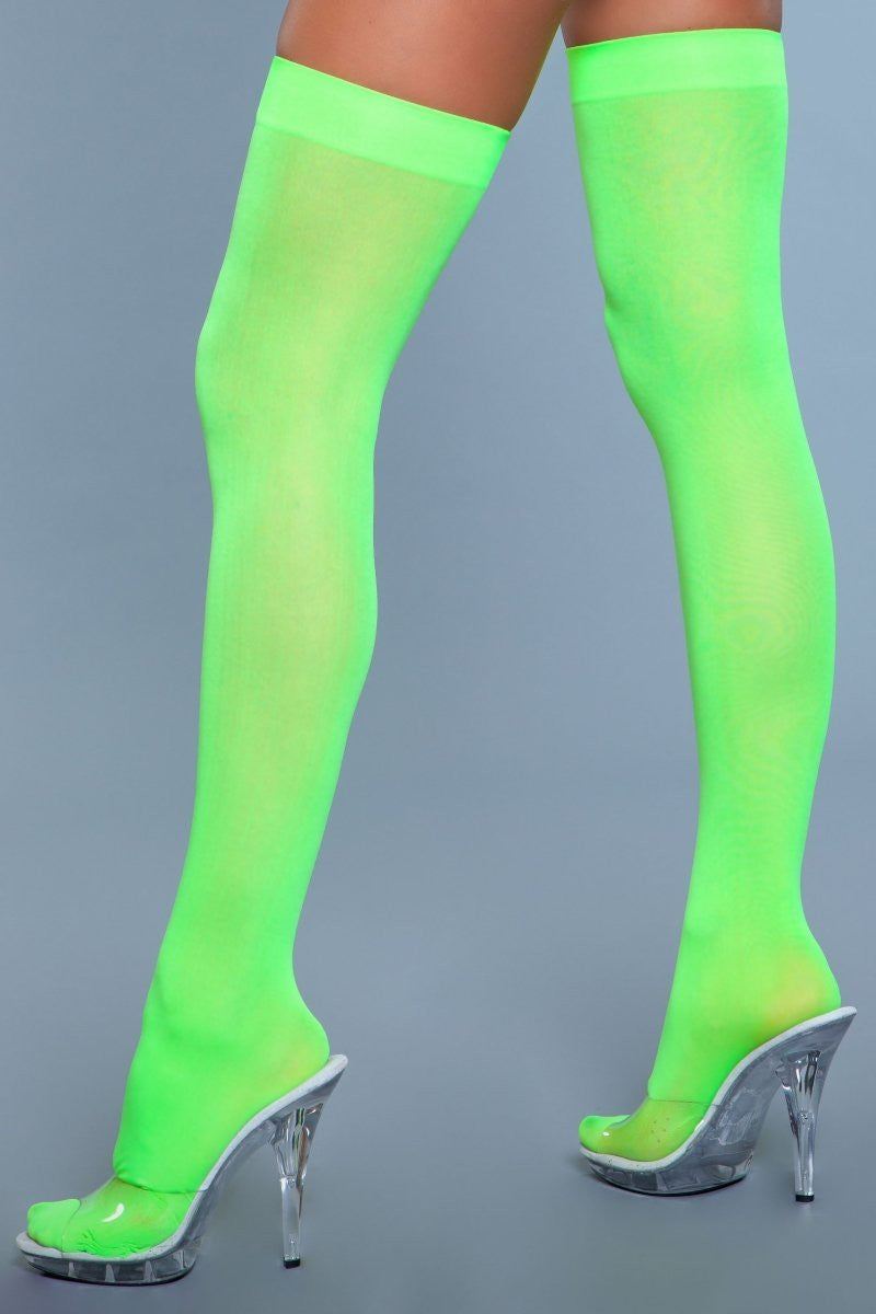 Opaque Nylon Thigh Highs, side view