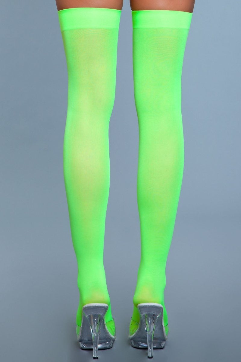 Opaque Nylon Thigh Highs, back view