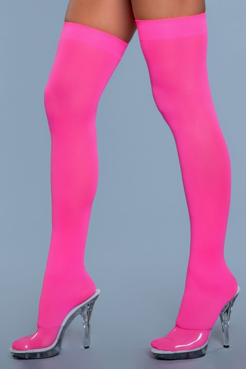 Opaque Nylon Thigh Highs, full length view