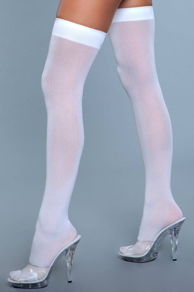 Opaque Nylon Thigh Highs, full length view