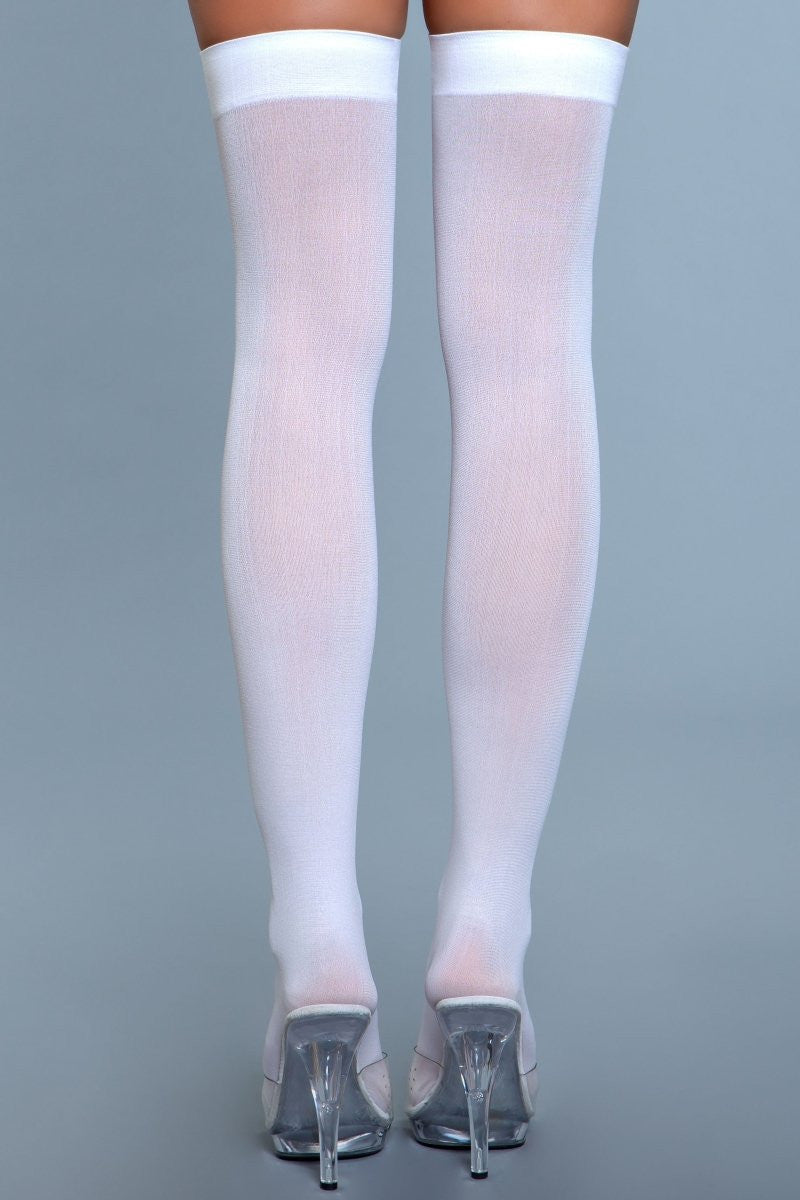 Opaque Nylon Thigh Highs, styled view
