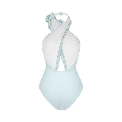 French style two sets of women's swimsuits solid color flash cross hollow swimsuit for women