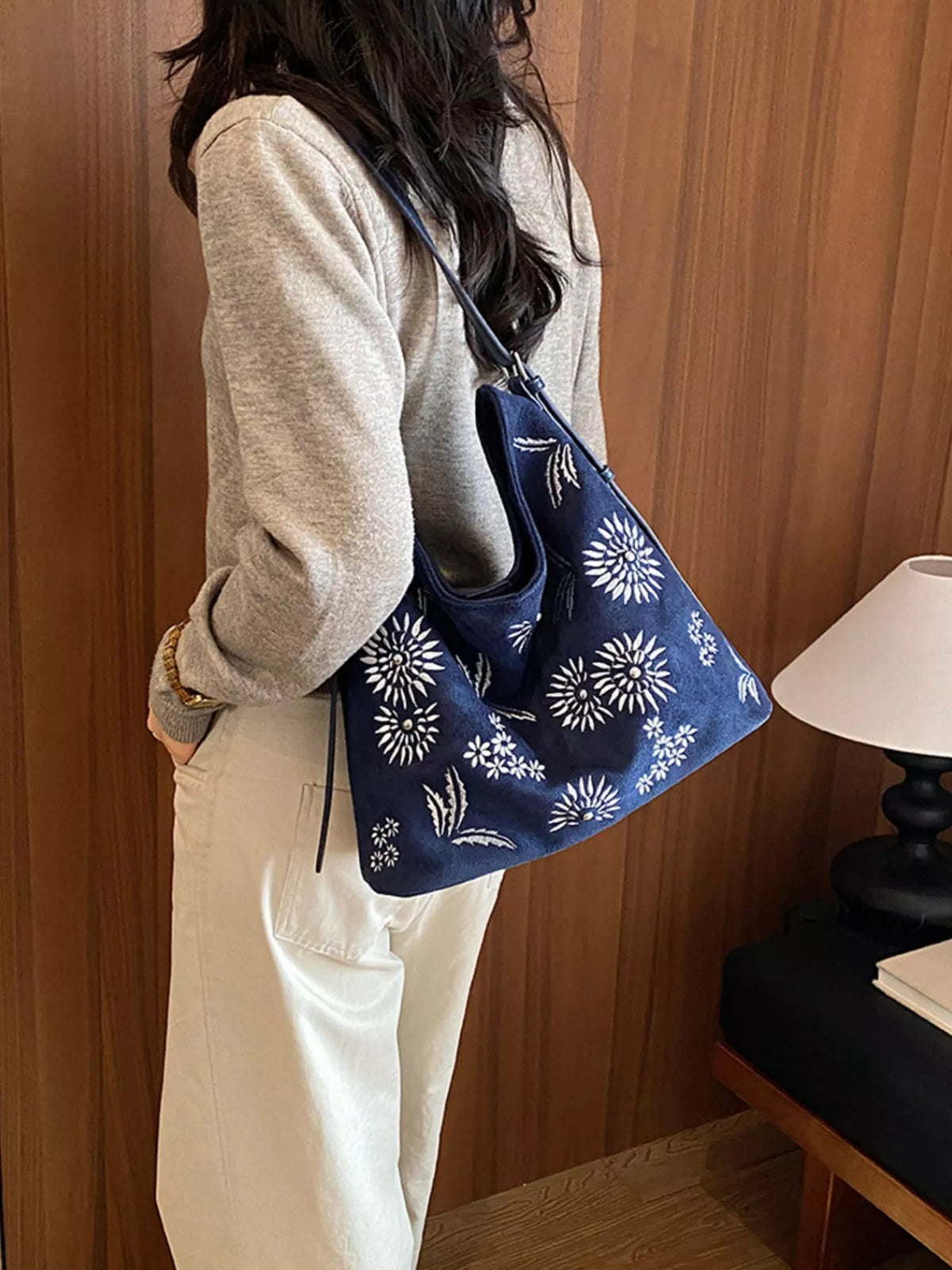 Lightweight Floral Shoulder Bag - Blue - View 5