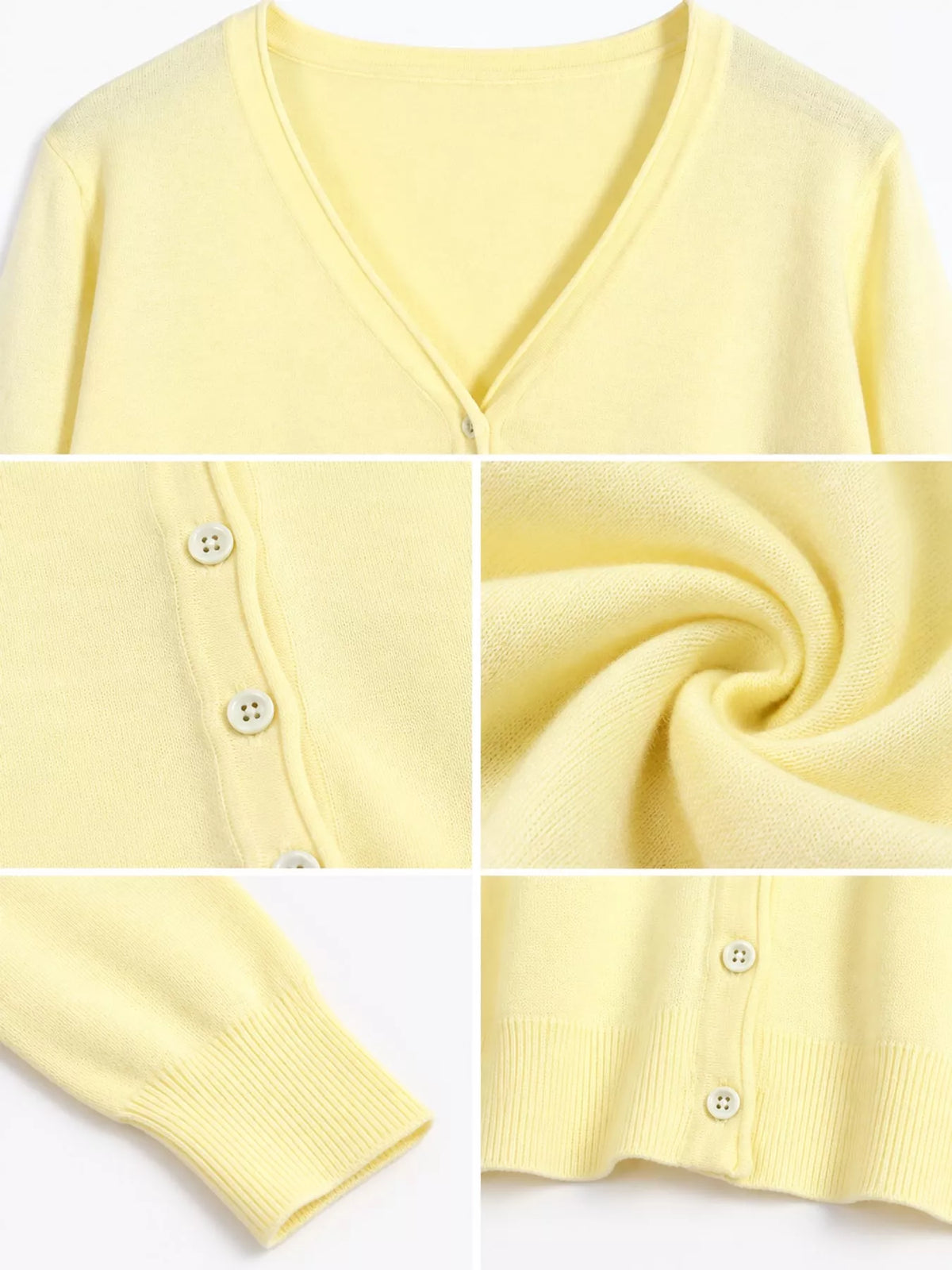 Classic V-Neck Button-Down Knit Cardigan - Light Yellow - View 46