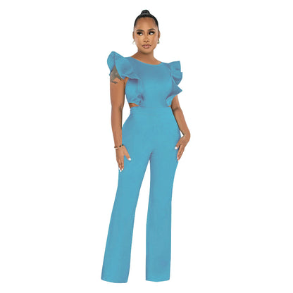 Round neck solid color jumpsuit
