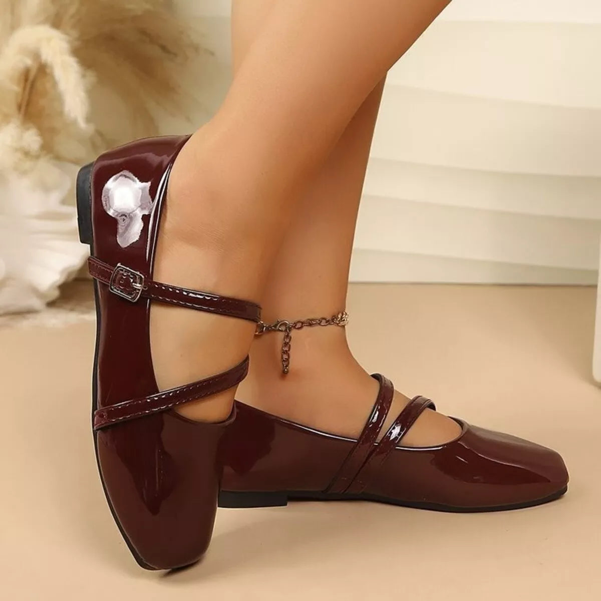 Square Toe Slip-Ons - Burgundy - View 4