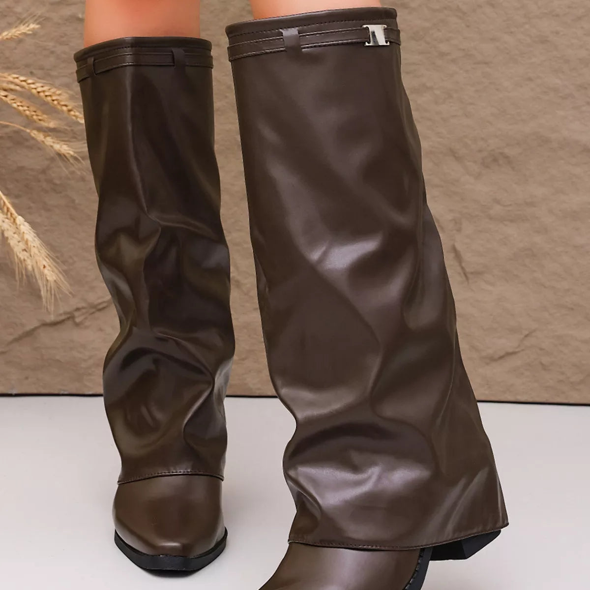 Point Toe Block Heel Boots - Brown - View 8
