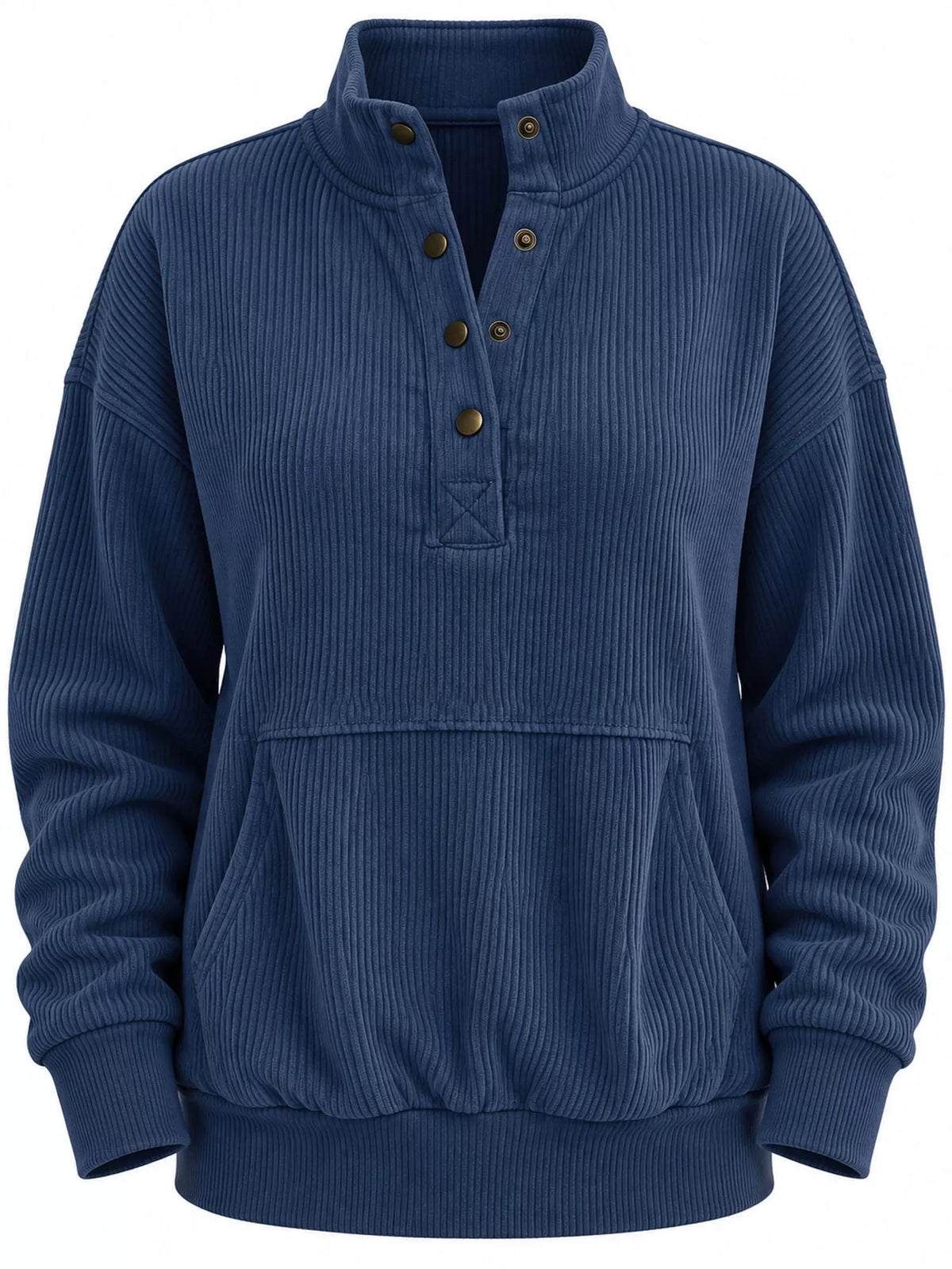 Full Size Quarter-Snap Sweatshirt with Kangaroo Pocket Plus Size - Navy Blue - View 21