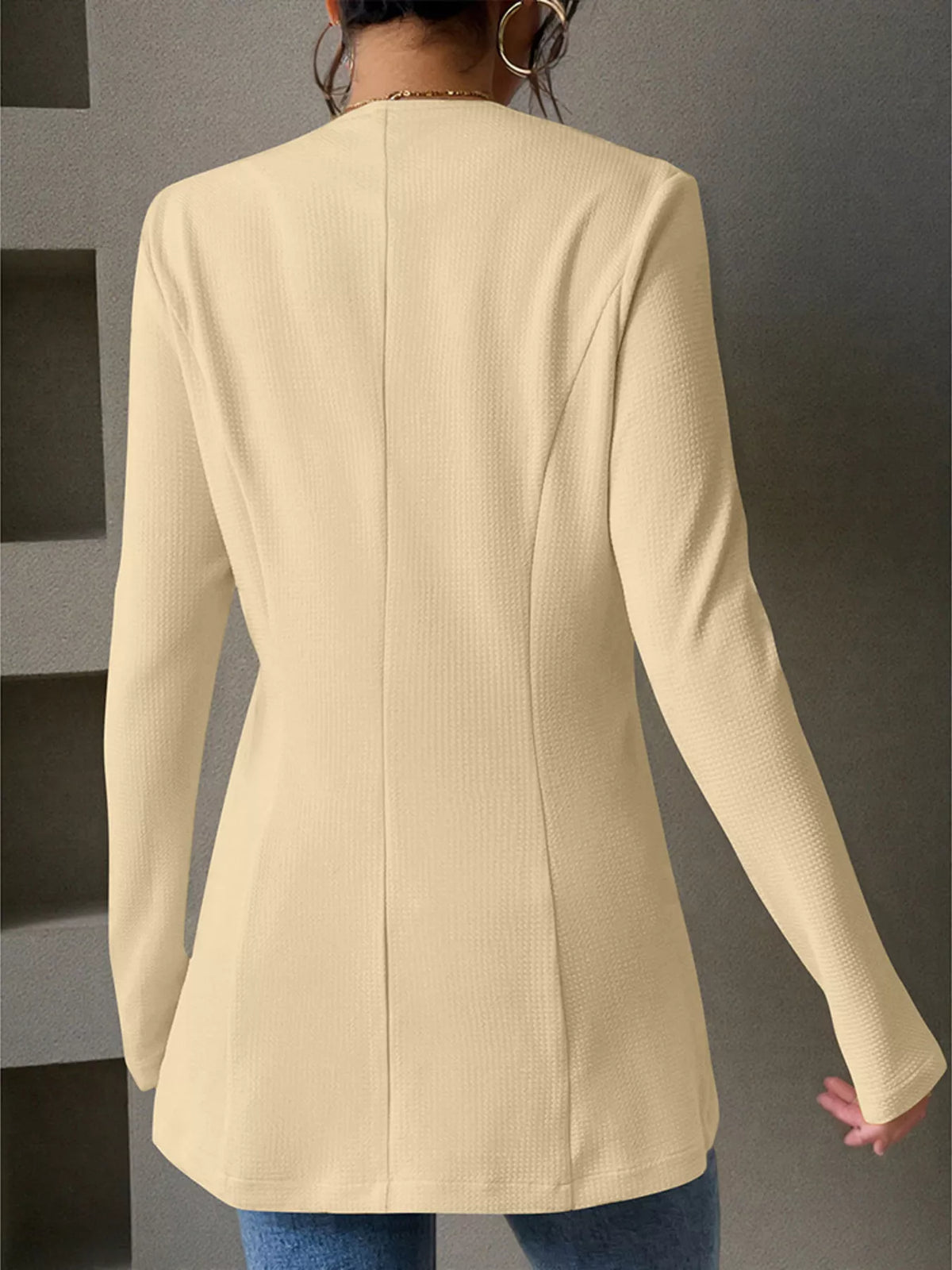 One Button Long Sleeve Blazer - Apricot - View 32