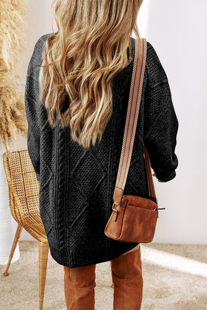Mist Green Cable Knit Drop Shoulder Loose Fit Sweater Dress