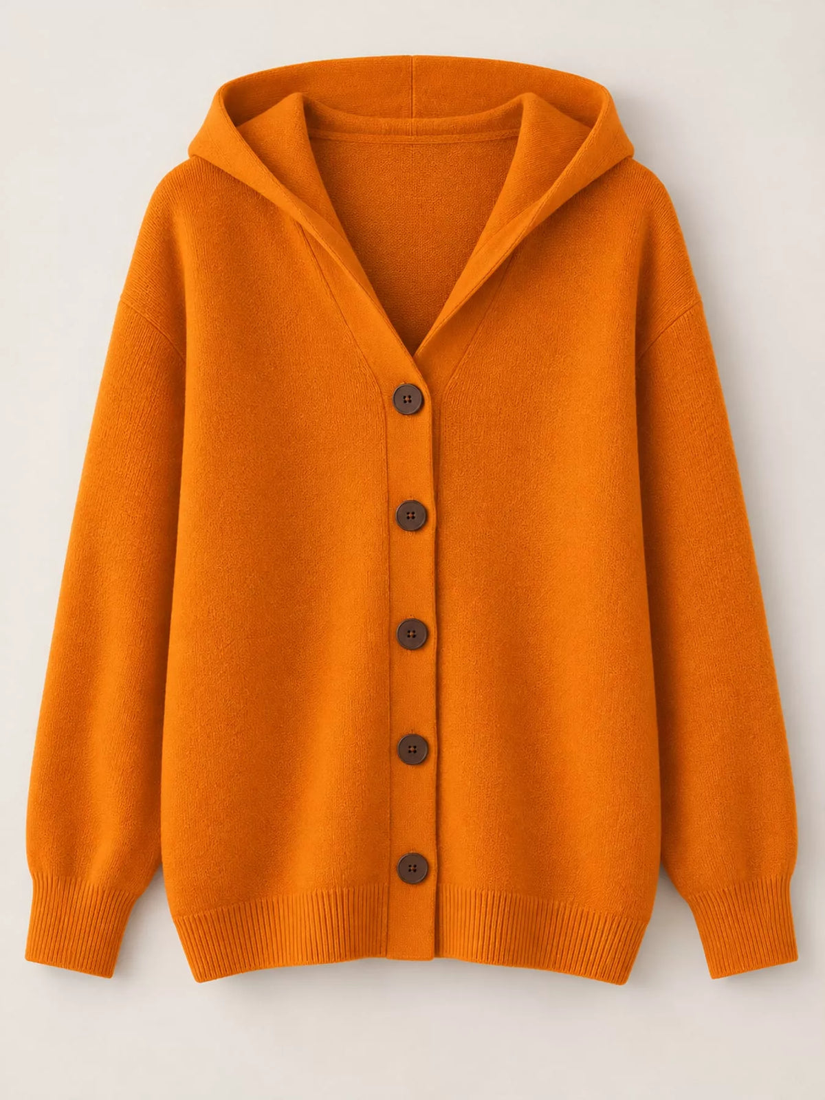 Full Size Hooded Button-Down Knit Cardigan Plus Size - Orange - View 36