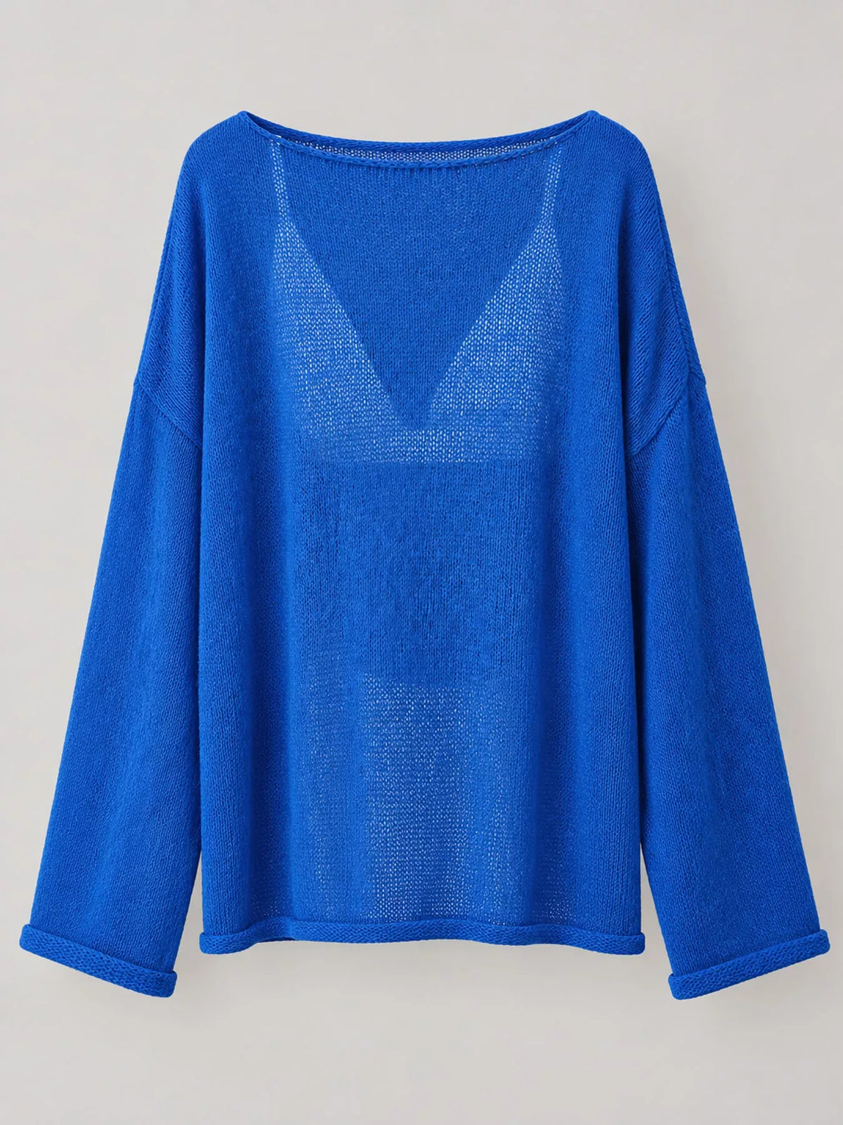 Lightweight Dropped Shoulder Knit Cover Up - Royal Blue - View 26