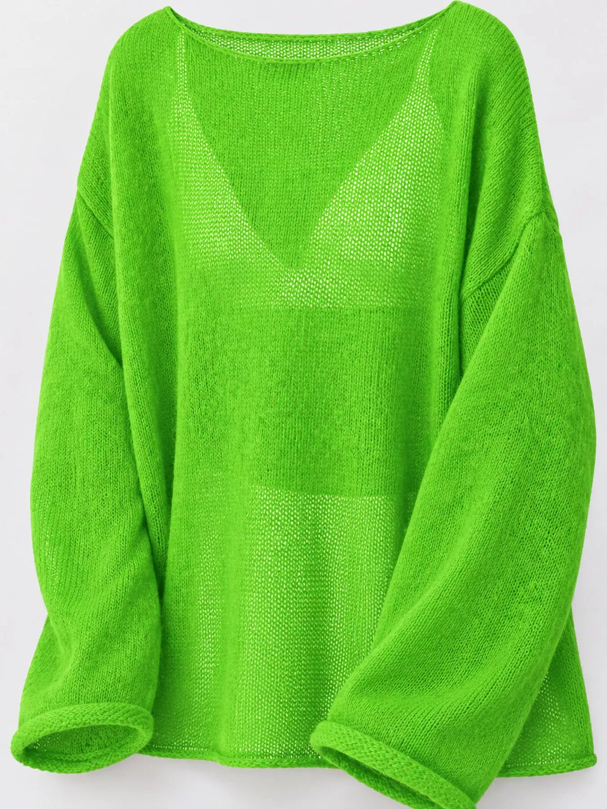 Lightweight Dropped Shoulder Knit Cover Up - Grass Green - View 29