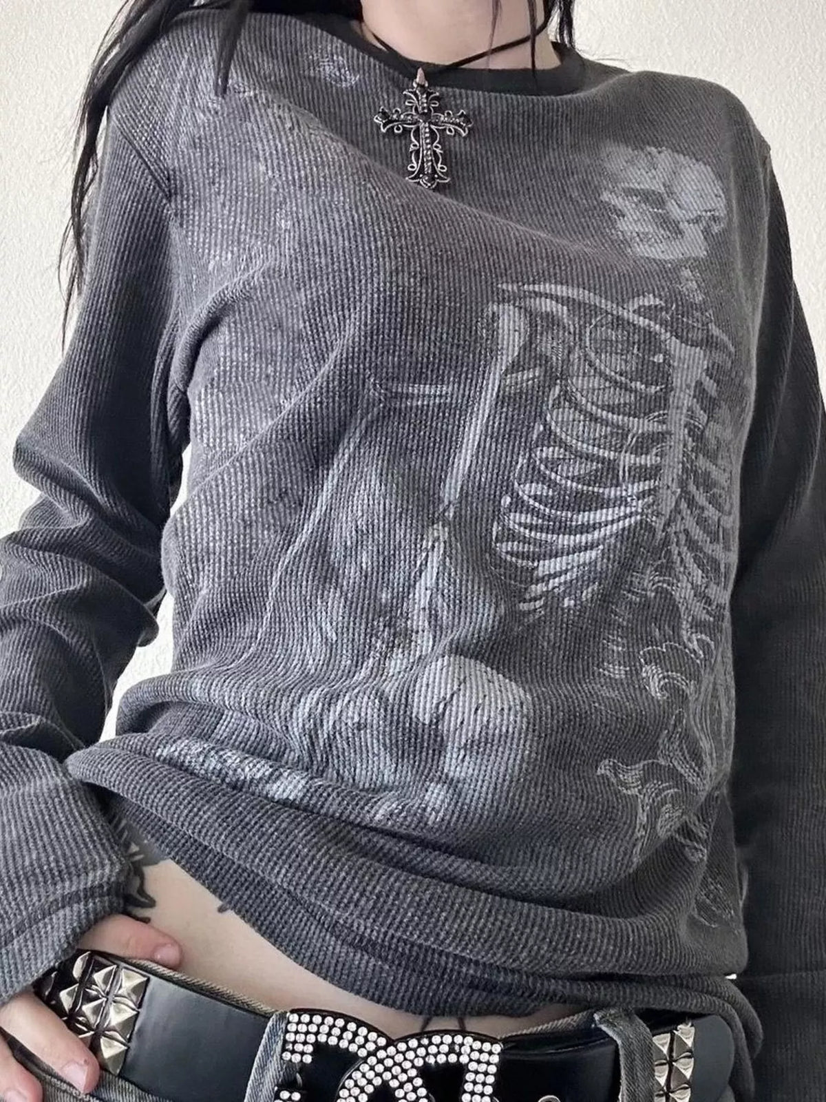 Skeleton Long Sleeve T-Shirt - Gray - View 1