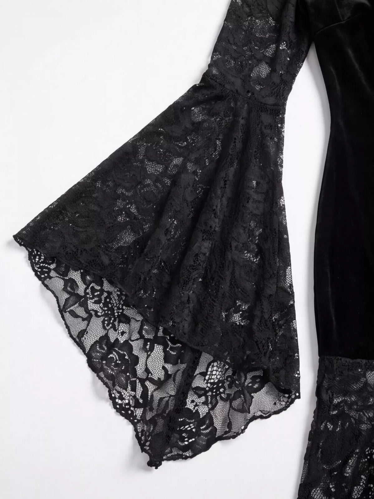 Lace V-Neck Flare Sleeve Dress - Black - View 4