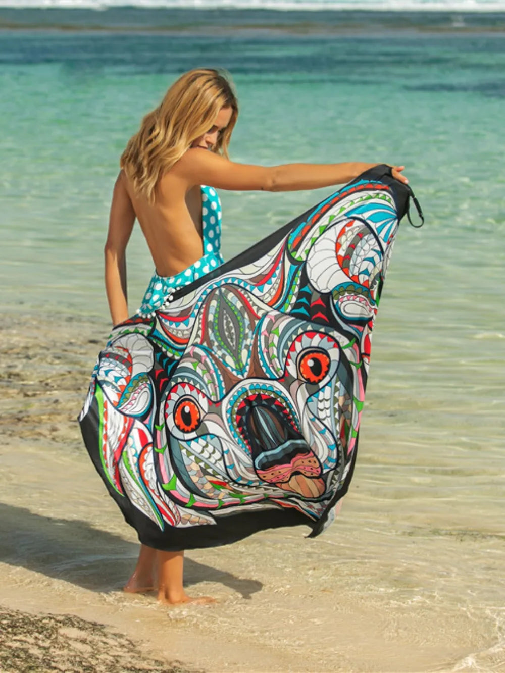 Printed Spaghetti Strap Cover Up - Light Blue - View 13