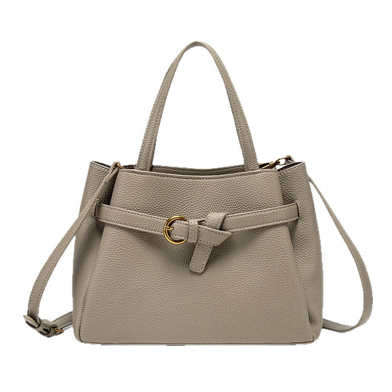 Leather Top Handle Handbag - Khaki - View 4