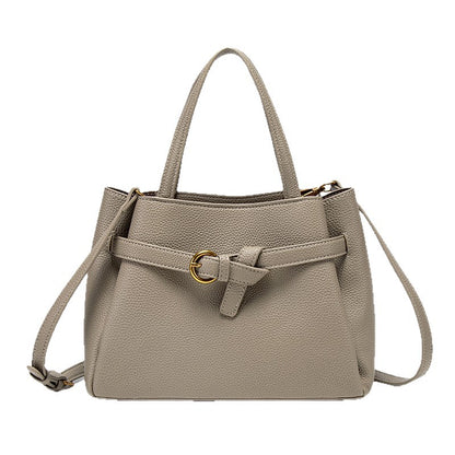 Leather Top Handle Handbag - Khaki - View 4