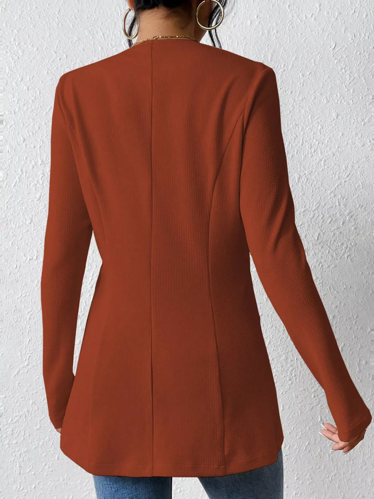One Button Long Sleeve Blazer - Coffee Brown - View 15