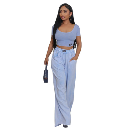 Waist up U-neck wide leg pants set