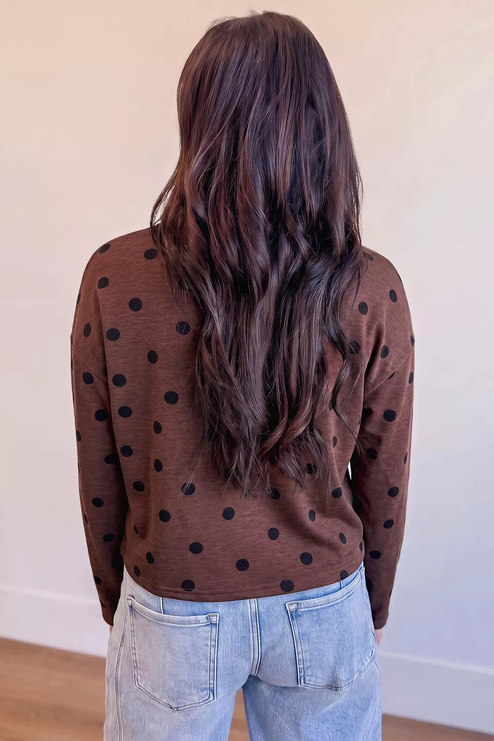 Polka Dot Button Front Long Sleeve Casual Shirt - Brown - View 4