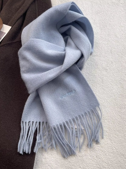 Fringe Solid Color Scarf - Azure Blue - View 1