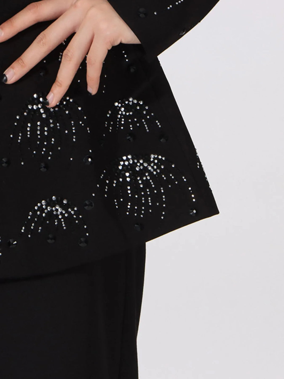 Rhinestone Button Down Long Sleeve Blazer - Black - View 10