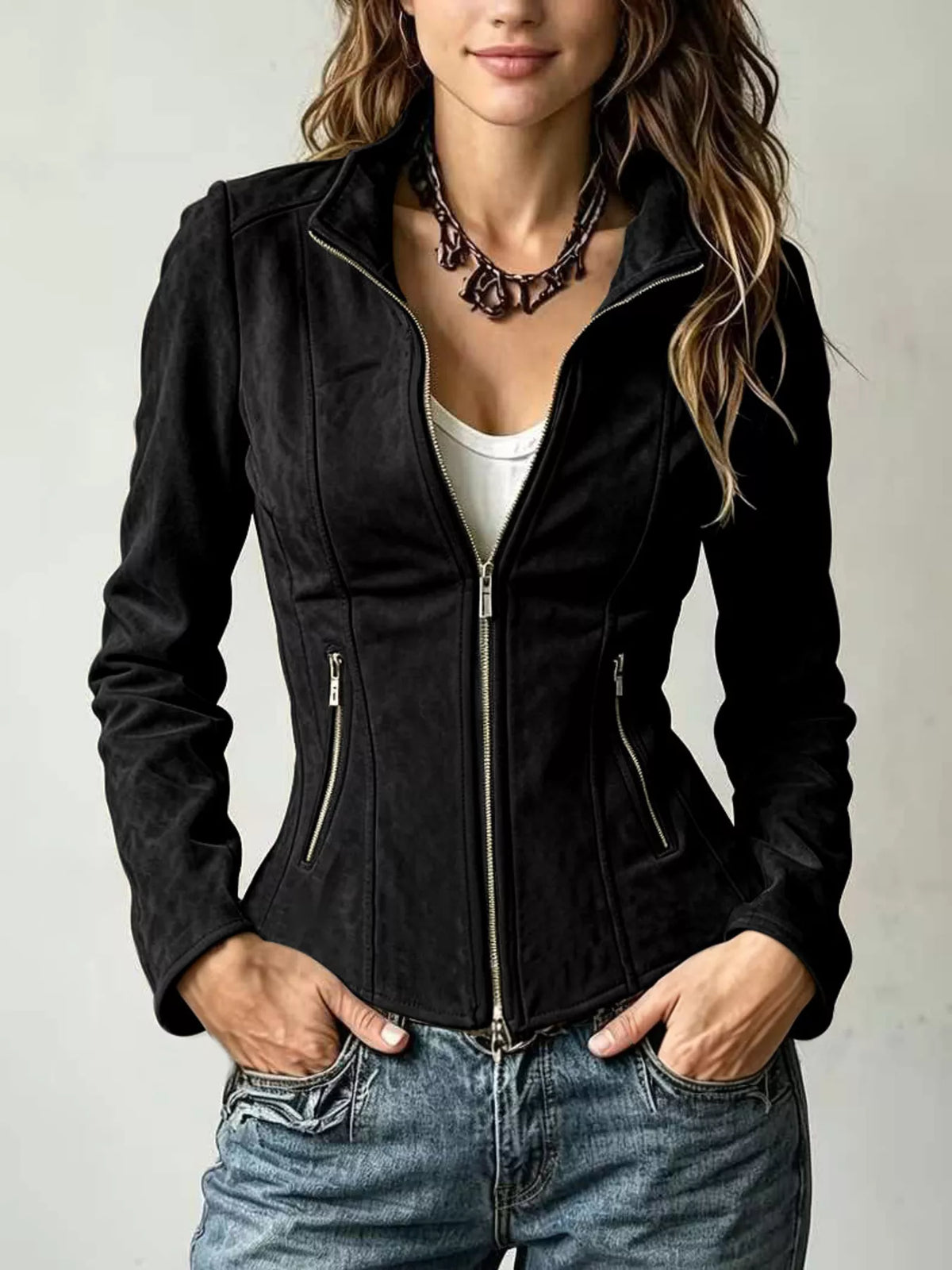 Slim-Fit Zip-Up Jacket - Black - View 1