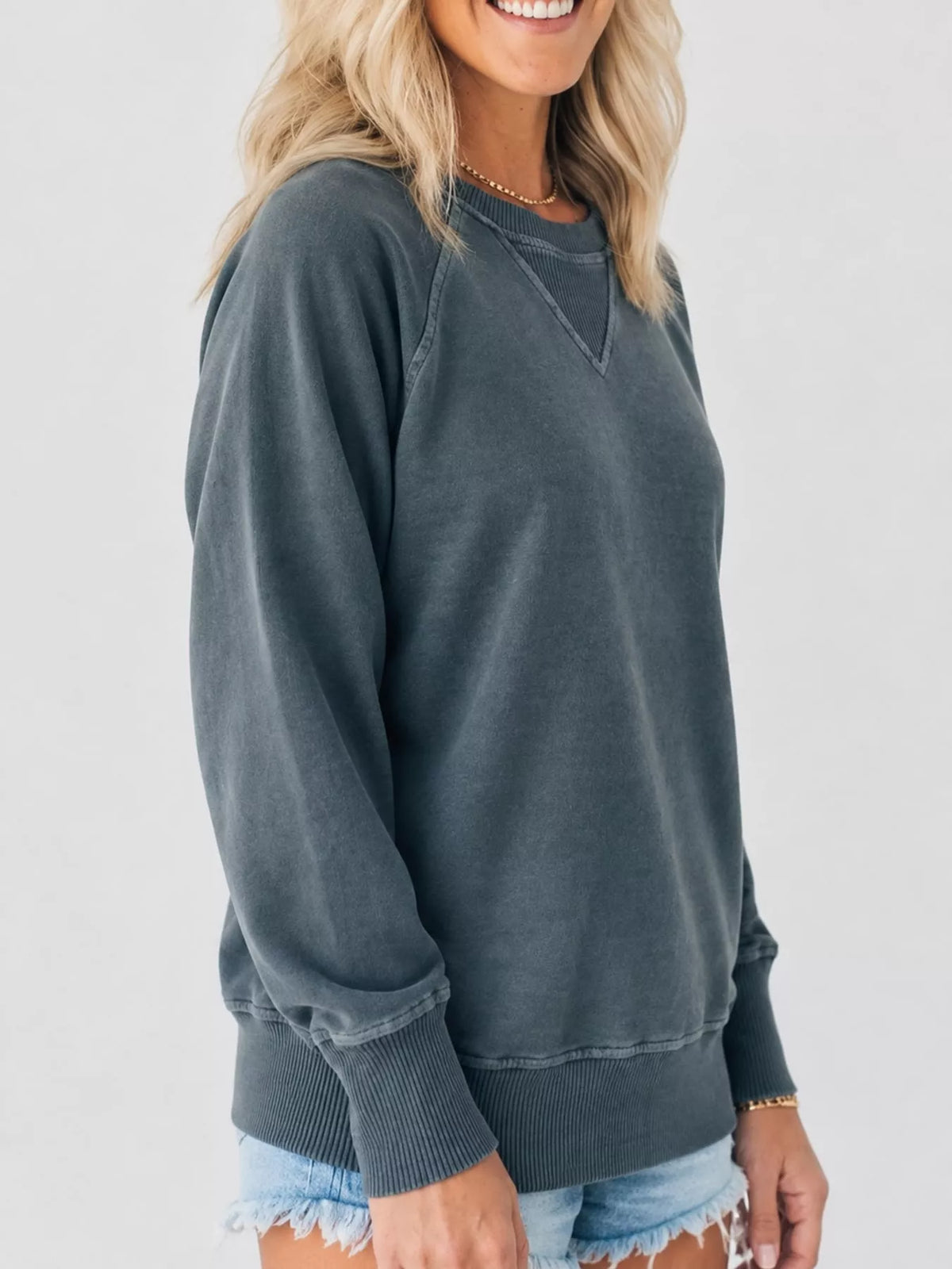 Crew Neck Raglan Sleeve Sweatshirt - Charcoal - View 30