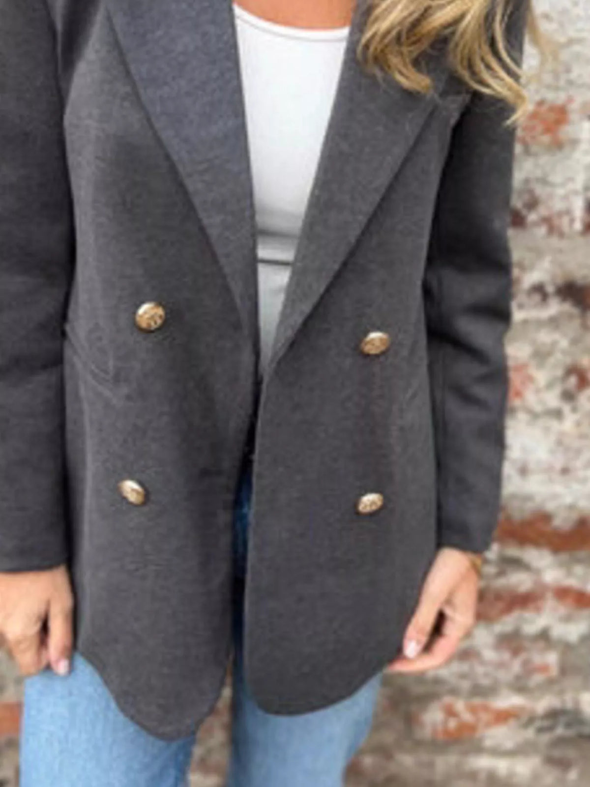 Full Size Double Breasted Long Sleeve Blazer Plus Size - Dark Gray - View 9