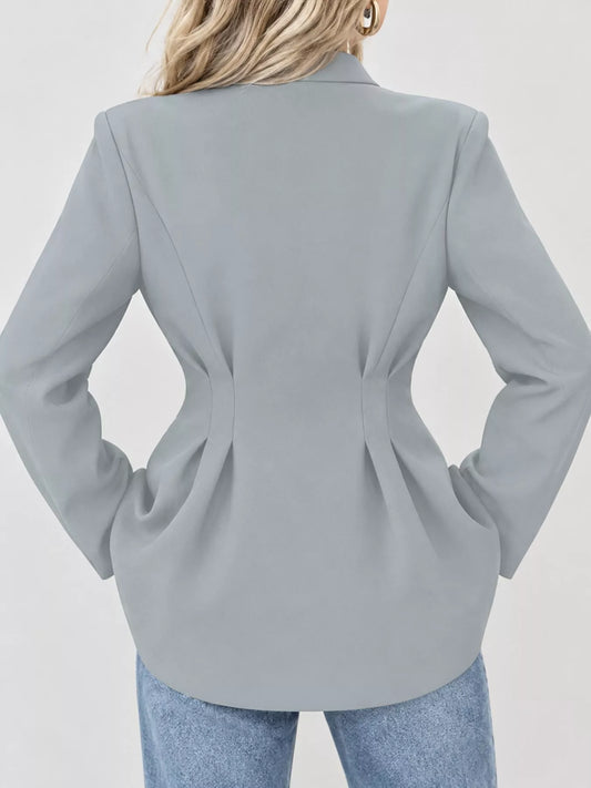 V-Neck Pleated Waist Slim-Fit Blazer - Grey - View 2