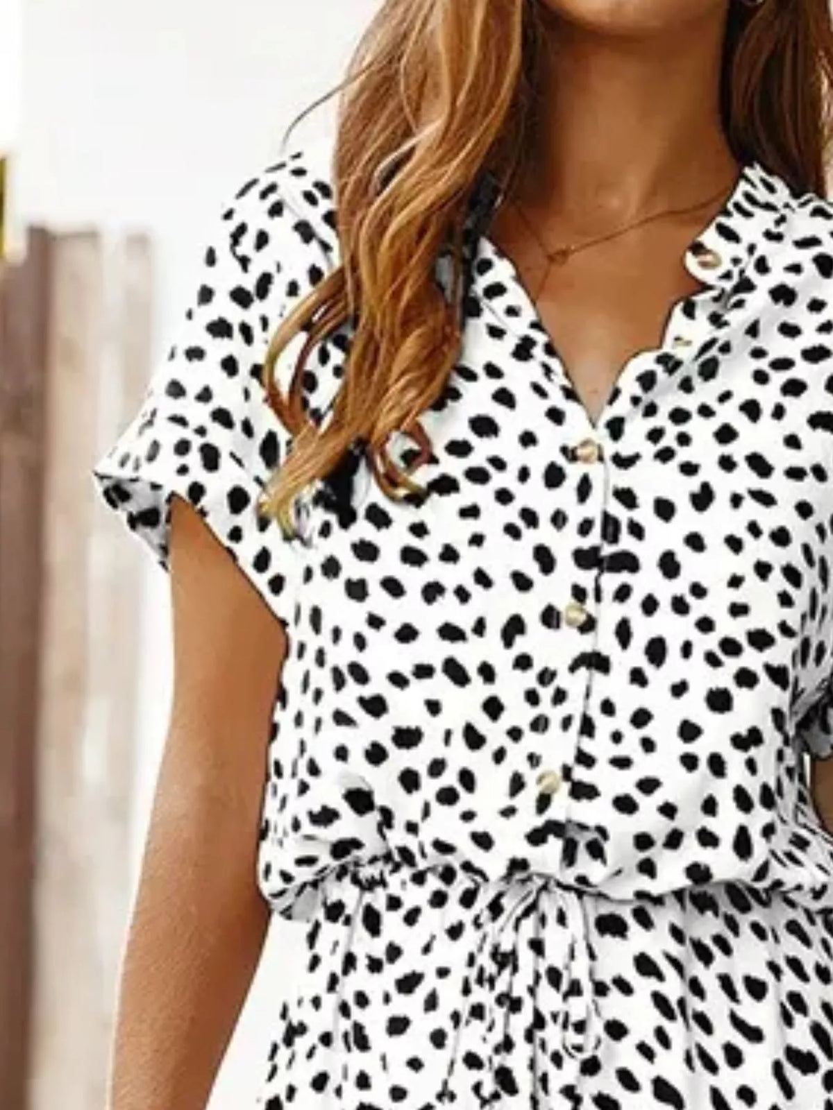 Animal Print Drawstring Waist Midi Dress - White - View 2