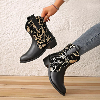Point Toe Block Heels Boots - Black - View 5