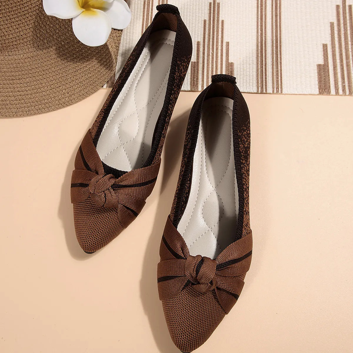 Contrast Point Toe Flats Slip-Ons - Brown - View 7