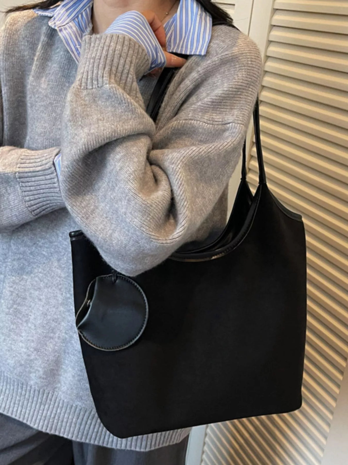 Suede Texture Shoulder Bag - Black - View 1