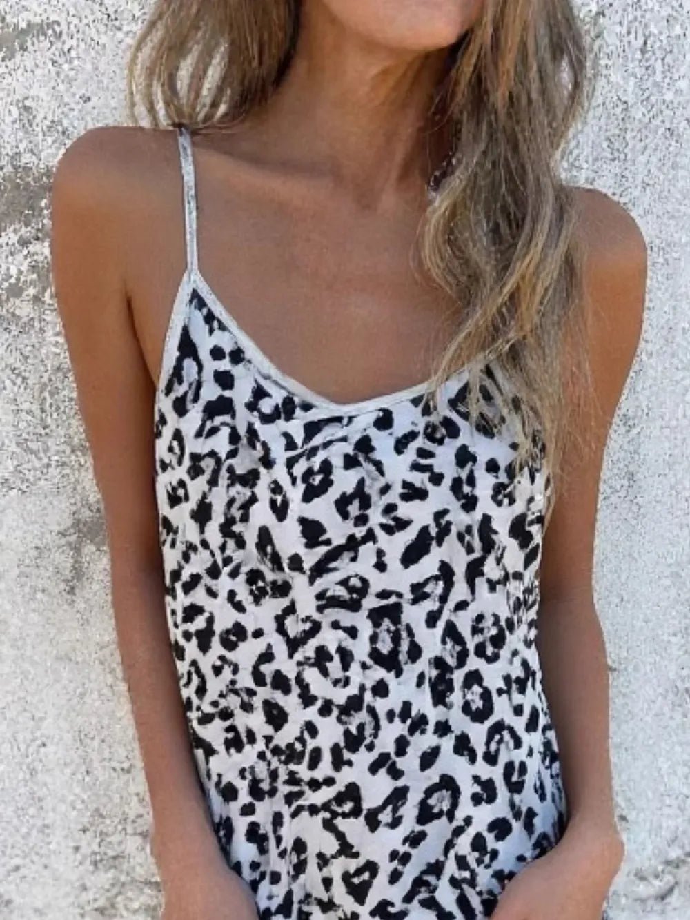Leopard Sleeveless Jumpsuit with Pockets - White - View 3
