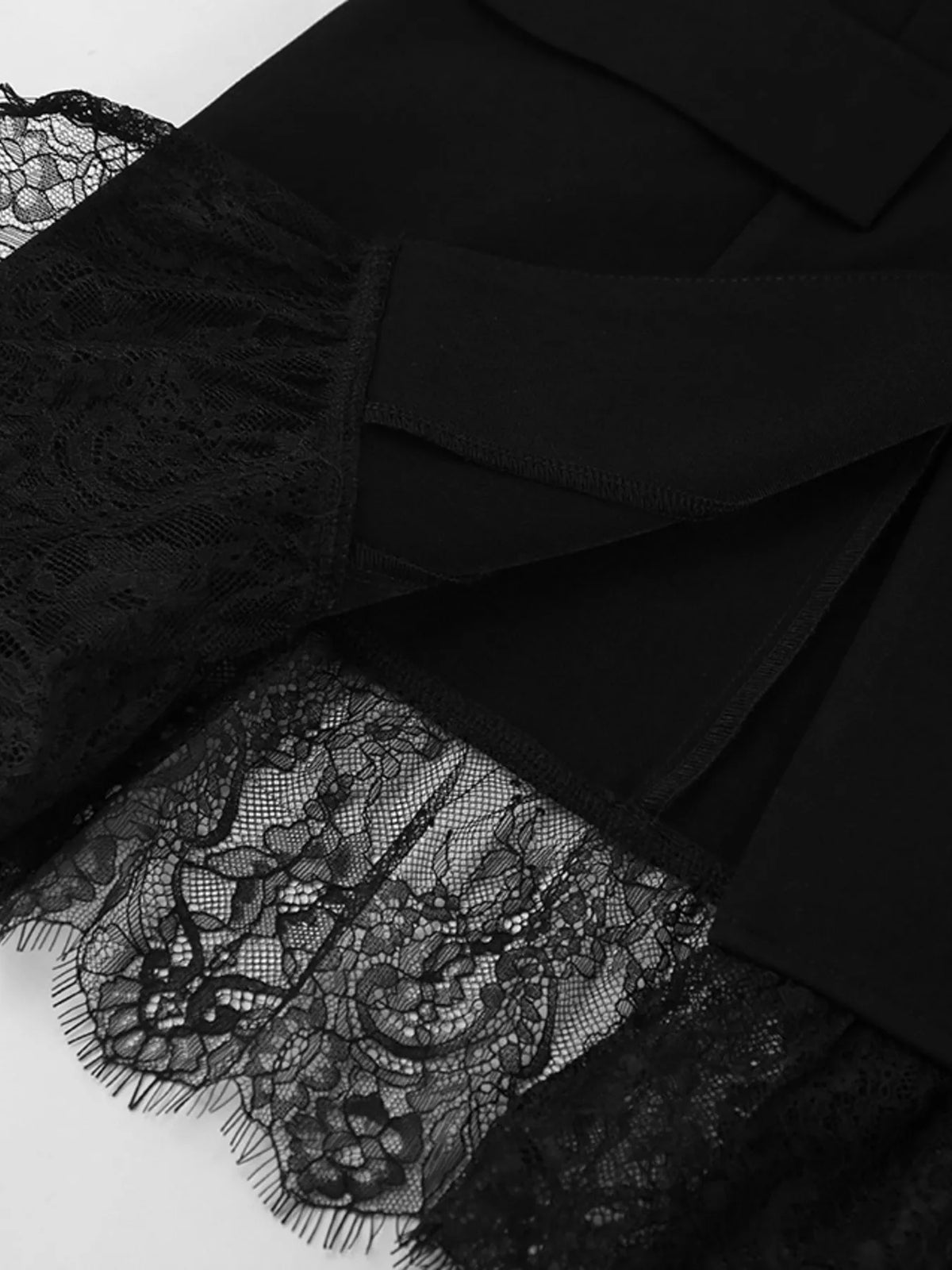 Lace Hem Lapel Collar Blazer - Black - View 13