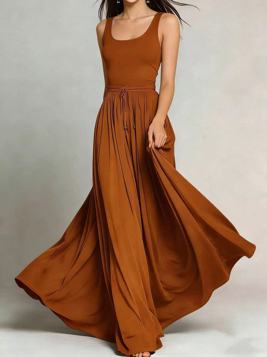 Sleeveless Solid Color Maxi Dress - Terracotta - View 1