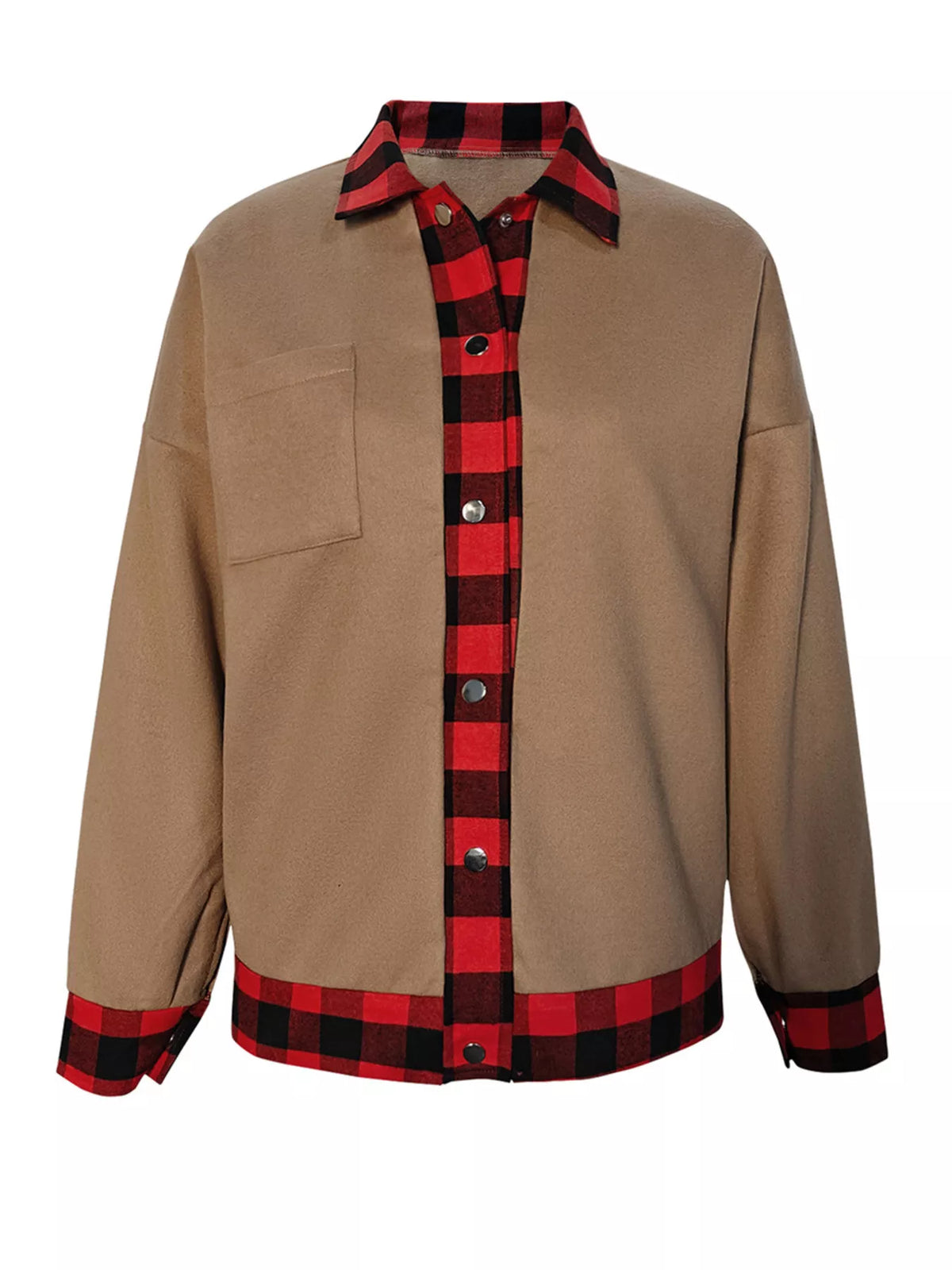 Plaid Button Up Casual Outerwear - Khaki - View 2
