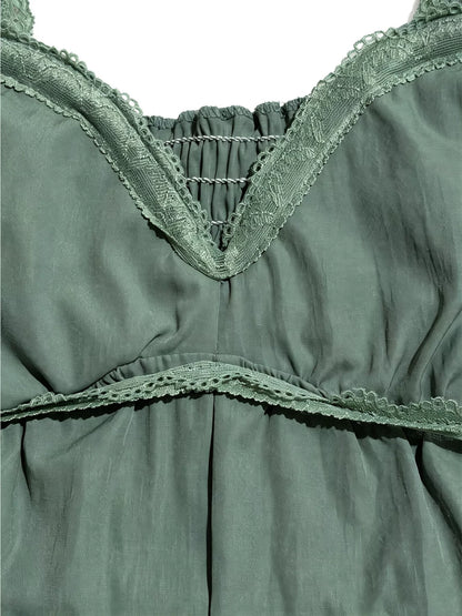 Lace Detail Wide-Leg Jumpsuit - Moss - View 6
