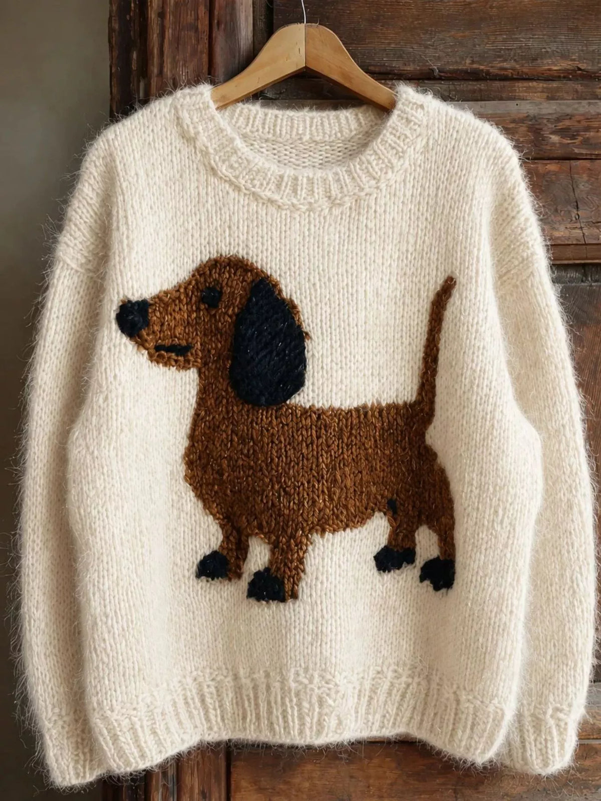 Dachshund Dropped Shoulder Sweater - White - View 1