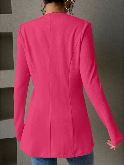 One Button Long Sleeve Blazer - Fuchsia Pink - View 4